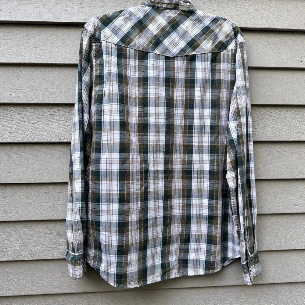 Levis Mens Size Medium Western Plaid Snap Front Shirt Olive Green Long Sleeve M